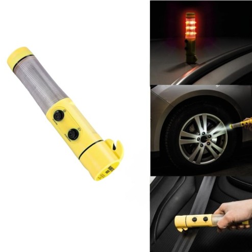 LED-zaklamp voor auto, rood noodknipperlicht en geïntegreerde gordelsnijder