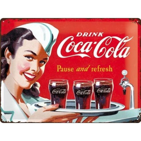 Metaalplaat Drink Coca Cola 1960 Waitress 30x40cm.Nostalgic Art